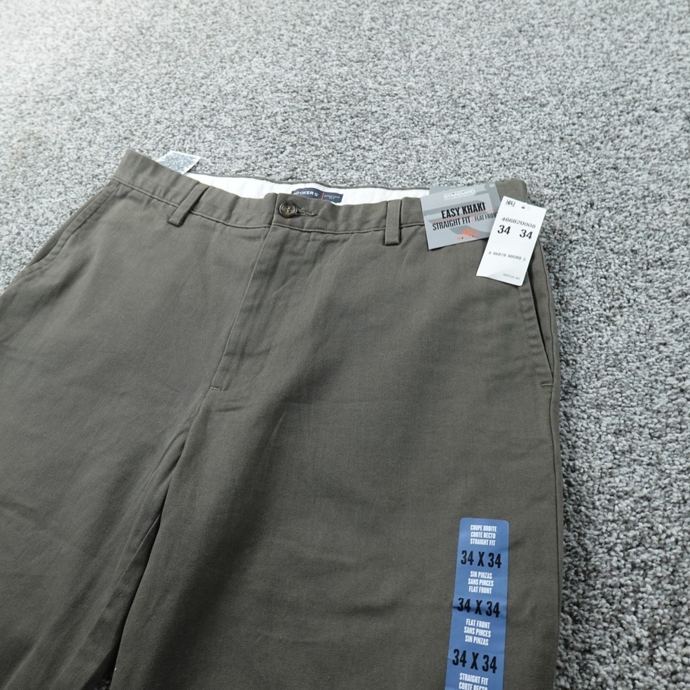 NEW‎ Dockers Pants Mens 34X34 Brown Khaki Chino Trouser Flat Front Work Straight